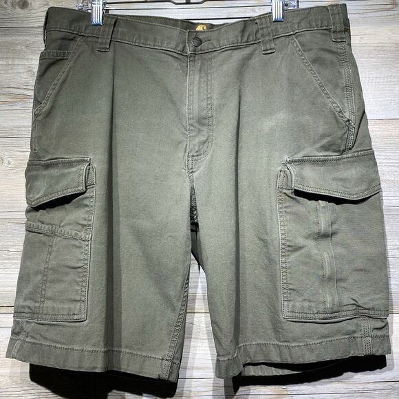 Carhartt Rugged Flex Relaxed Fit Canvas Cargo Work Short Size 38x10 Tarmac Green - Picture 1 of 8